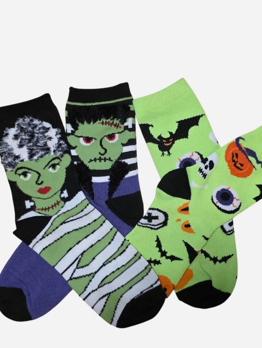 Halloween Fun Sock Bundle Bride Of Frankenstein Bats Jack-O-Lanterns, Eyeballs